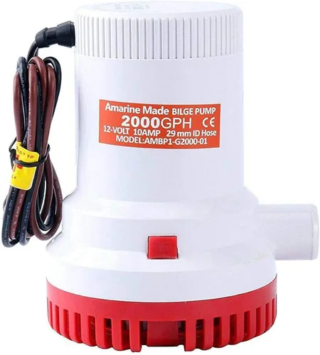 Amarine Made Bomba de sentina no automática para barcos 2000 GPH Bomba sumergible 12V barco marino plomería eléctrica con manguera ID 1.142 in 1-1/8