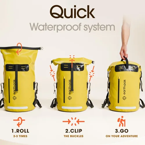 Miniatura 6 de Earth Pak Mochila impermeable - Mochila de senderismo resistente - Bolsa con cierre enrollable - Bolsa seca acolchada con carcasa impermeable