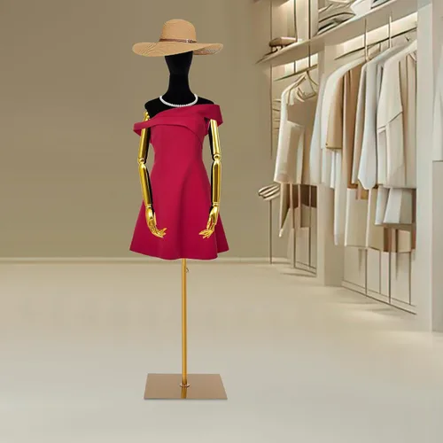 Miniatura 4 de Maniquí femenino de terciopelo con brazos y base dorados, altura ajustable de 59 a 79 pulgadas, soporte de exhibición de medio maniquí