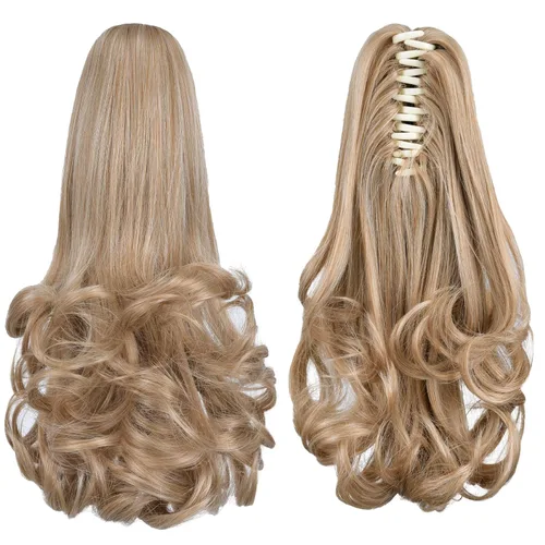 Miniatura 32 de Extensiones de cola de caballo, extensiones de cabello rizado con clip de garra de color marrón oscuro para mujer, peluca sintética de cola