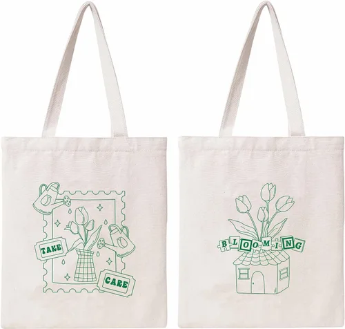 Miniatura 14 de THEYGE Bolsa de mano con diseño de hongos, estética, vintage, divertida, de lona de algodón, reutilizable, para compras, playa, bolsa de hombro Verde