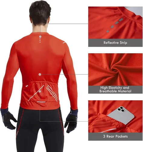 Miniatura 60 de Santic - Camiseta de ciclismo para hombre, manga larga, reflejante, cremallera completa, con bolsillos