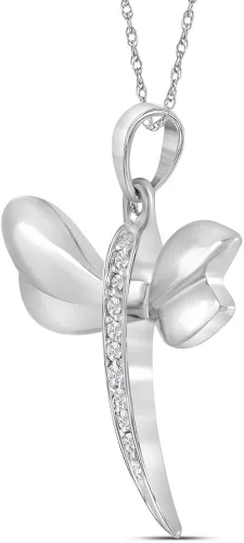 Miniatura 2 de Sonia Jewels Dije con dije de diamante de libélula de oro blanco de 14 quilates (.03 quilates), Oro blanco, diamante