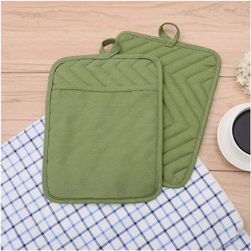 Miniatura 2 de Anyi Soportes para ollas resistentes al calor, almohadillas calientes de algodón para mostrador y mesa, color verde con bolsillo