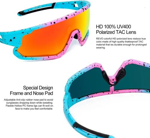 Miniatura 3 de FMY Gafas de ciclismo polarizadas para hombres y mujeres, protección UV400, gafas de sol deportivas para béisbol, correr, pesca, golf Lente azul