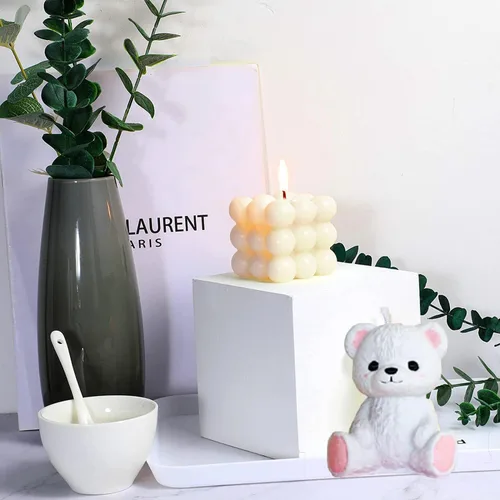 Miniatura 7 de Molde de silicona de oso de peluche 3D de burbujas y bolas superpuestas 3D con soportes para agujas de vela para decoración de mesa de jabón de vela