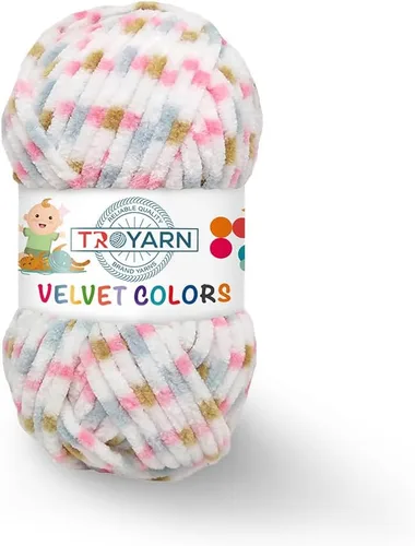 Miniatura 15 de TROYARN Hilo de lana de terciopelo en colores (paquete de 3 madejas) Chenille para manta Amigurumi, hilo para crochet y punto súper voluminoso 3x100