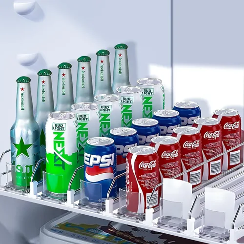 Miniatura 10 de Organizador de bebidas para refrigerador, dispensador organizador de latas de soda para refrigerador con deslizamiento automático de empuje, 3 filas