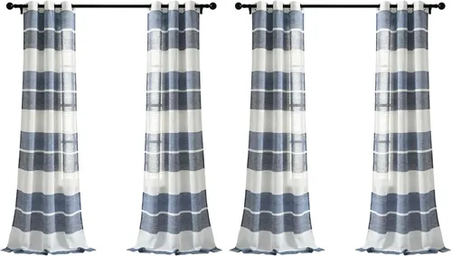 Miniatura 7 de Lush Decor Par de paneles de cortinas transparentes con ojales y textura beige para ventana (84 x 38 pulgadas)