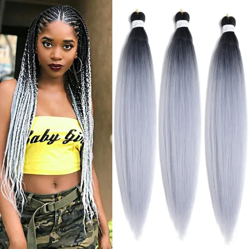 Miniatura 17 de Extensiones de cabello trenzado morado preestiradas, 20 pulgadas, 2 piezas de cabello sintético trenzado para niñas y mujeres, fiesta, disfraz