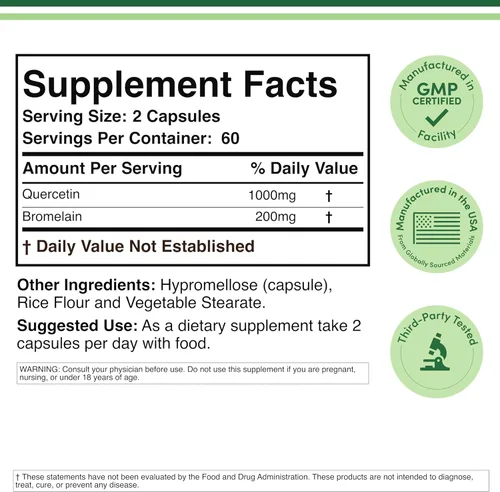 Miniatura 2 de Quercetina 1000 mg con bromelina 200 mg, 120 cápsulas Suministro para 2 meses Puede fortalecer el sistema inmunológico Double Wood Supplements.