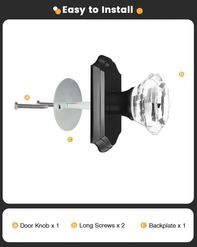 Miniatura 6 de Gobrico Paquete de 2 pomos de puerta falsos, pomos de puerta de cristal transparente en forma de octágono con roseta arqueada, manija de puerta Negro