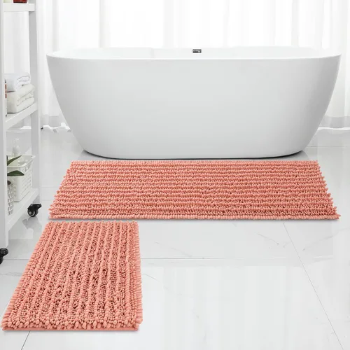 Miniatura 14 de FLOLEOPA Alfombras de Baño de Chenille de Lujo Color Beige Juego de Tapetes de Baño, Extra Suaves y Absorbentes Alfombras de Baño Antideslizantes
