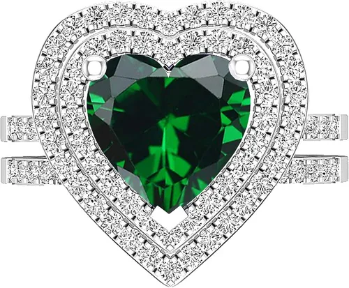 Miniatura 15 de Dazzlingrock Collection Juego de anillos de compromiso de doble halo con diamantes naturales redondos y piedras preciosas creadas en laboratorio