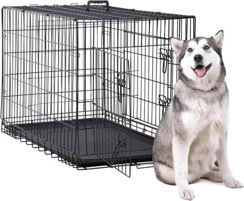 Jaula negra para perros de 42 pulgadas, grande, XXL, plegable para perros grandes, jaulas de alambre de metal, jaula de segregación de animales para