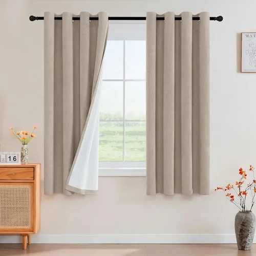Miniatura 103 de Primitive - Cortinas opacas 100 % de lino texturizado natural para dormitorio, sala de estar, cortinas para ahorra energía, tela de arpillera