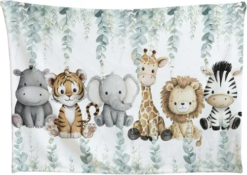 HawSkgFub Safari Jungle - Manta para bebé, diseño de hojas de eucalipto africano, regalo para baby shower, elefante, jirafa, león, franela, forro