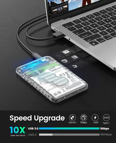 Miniatura 2 de ORICO Caja de disco duro externo de 2.5 pulgadas USB C a SATA III 5Gbps transparente para todos los discos SATA SSD HDD de 7mm 9.5mm 2.5 pulgadas