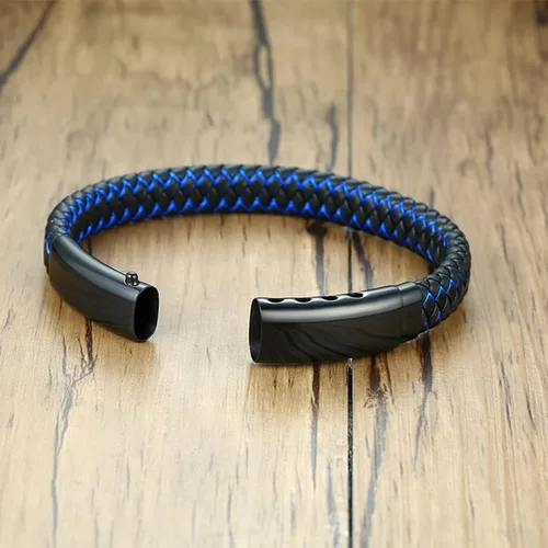 Miniatura 5 de VNOX - Brazalete ajustable de cuero trenzado azul hecho a mano con mantra inspirador para hombre, pulsera de estímulo, regalo motivacional