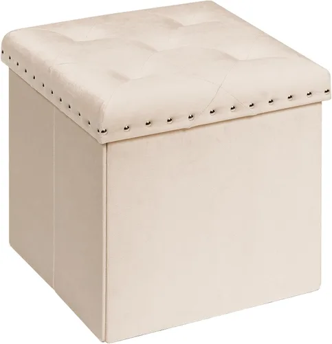 Miniatura 17 de PINPLUS Banco Otomán de Almacenamiento Plegable, Taburete Reposapiés Plegable de Terciopelo Acolchado con Remache, Banco para Pie de Cama, Baúl