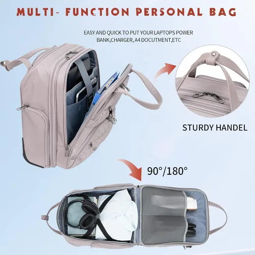 Miniatura 5 de KROSER Maleta de mano para debajo del asiento, multifuncional, 16 pulgadas, ligera, para mujer, rosa gris