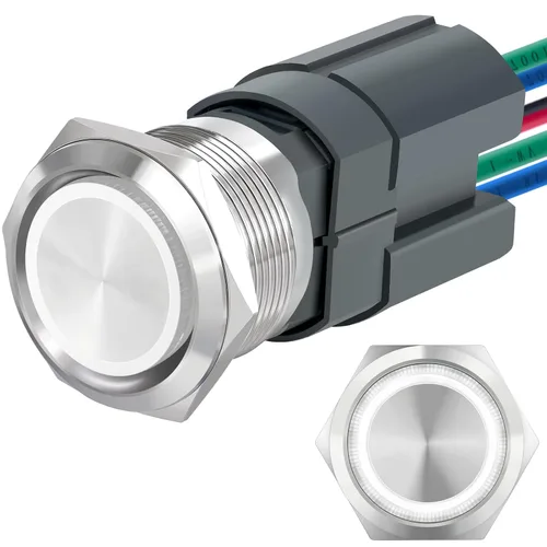 Miniatura 11 de Interruptor de botón de cierre de 15 amperios, 22 mm, 12 V CC, DPST, luz LED ojo de ángel, acero inoxidable 304, impermeable IP67 con enchufe