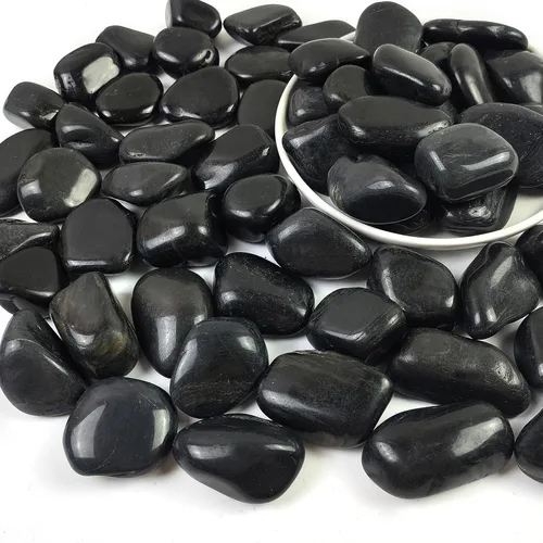 Miniatura 12 de Rocas de río negras pulidas naturales de 1-2.2 pulgadas, guijarros negros pulidos de 20 libras para paisajismo de jardín. Rocas decorativas de río