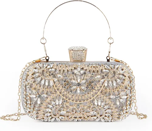 Bolso de mano con diamantes de imitación, bolsa de noche floral de cristal brillante para mujer, formal, graduación, boda, fiesta