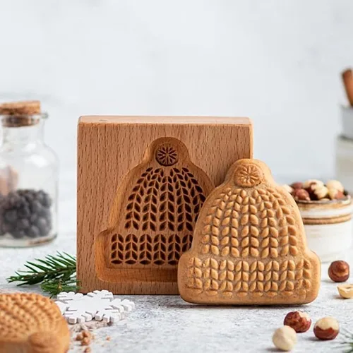 Miniatura 19 de Molde de Galletas de Madera Herramienta de Decoración de Galletas de Madera Moldes de Galletas 3D Molde de Hornear Gracioso Arte de Relieve Navidad