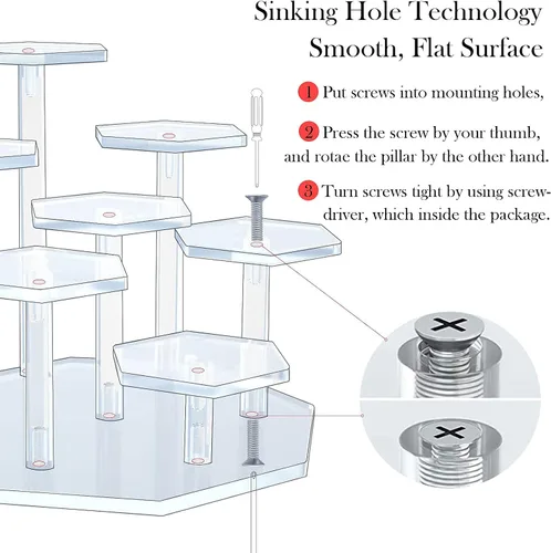Miniatura 6 de Soporte de acrílico para cupcakes con diseño estable patentado de 7 niveles, organizador de perfumes transparente y elevador de exhibición