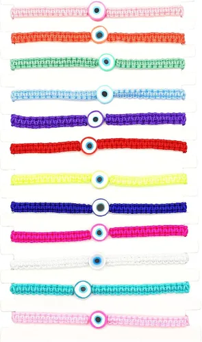 Jasimkiss Juego de 12 pulseras contra el mal de ojo para mujeres, hombres, adolescentes, niñas, niños, hechas a mano, trenzadas, coloridas pulseras