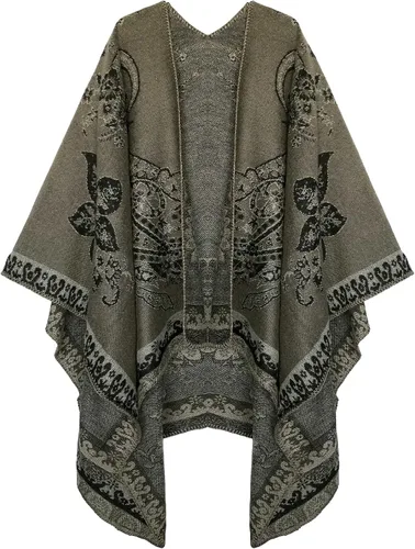 Miniatura 85 de Urban CoCo Poncho de colores para mujer, chal con frente abierto, color en bloques