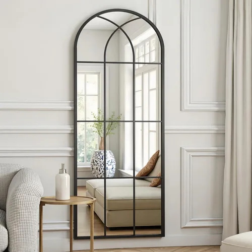 Miniatura 20 de Rowjut Espejo de pared en forma de arco de 30 x 20 pulgadas, espejo decorativo de pared y baño con marco de hierro, espejos de pared superior