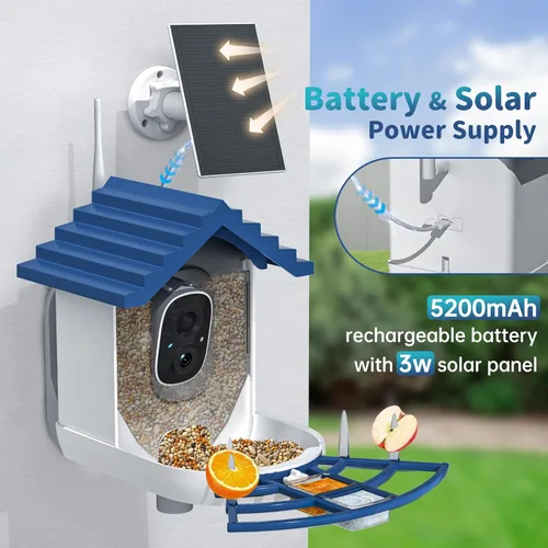 Miniatura 4 de Comedero inteligente para pájaros con cámara, alimentado por energía solar e identificación IA, alimentador de pájaros WiFi de 2.4 Ghz para Azul