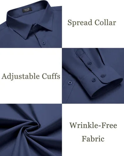 Miniatura 5 de COOFANDY Camisas de vestir de manga larga para hombre, ajuste regular, camisa casual con botones
