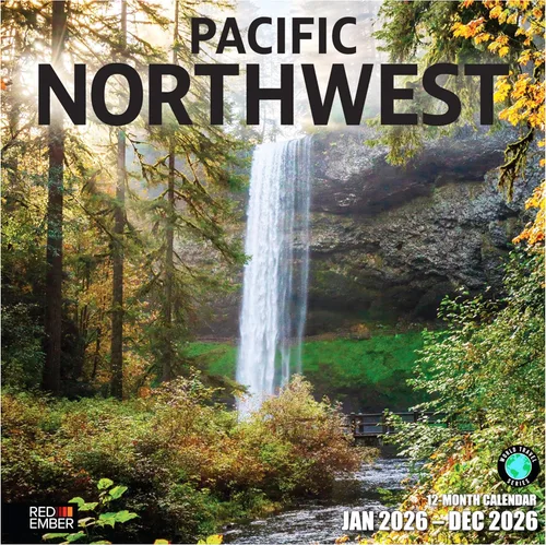 RED EMBER Pacific Northwest 2026 - Calendario de pared de 12 meses | 12 x 24 pulgadas abierto | Papel grueso y resistente | Regalo | Calendario de