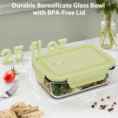 Miniatura 5 de Paquete de 5 recipientes de vidrio de 25 onzas con tapas de ventilación de aire, recipiente de almacenamiento de alimentos de vidrio borosilicato