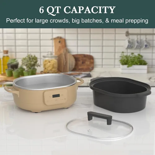 Miniatura 4 de Olla de Cocción Lenta Programable de 6 Cuartos con Recipiente Antiadherente Saludable Extraíble - Pequeño Electrodoméstico de Cocina para Cenas