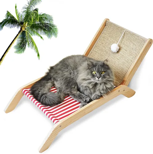 PETKARAY Silla de playa para gatos, camas elevadas para gatos de interior, tumbona acogedora original con rascador de sisal y pelota de juguete Rojo