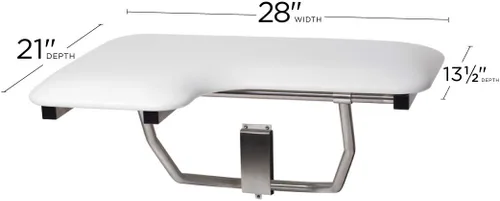 Miniatura 5 de Seachrome Asiento de ducha Lift-Assist, en forma de L, mano derecha, ADA, montaje en pared, acolchado blanco naugahído