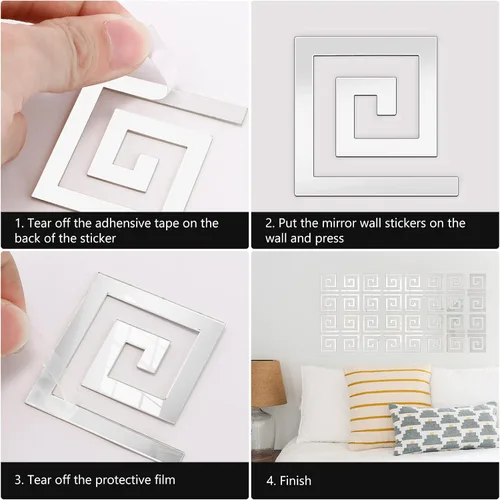 Miniatura 6 de 100 piezas de espejo acrílico extraíble, azulejos de espejo, calcomanías de pared de espejo para decoración del hogar, sala de estar, dormitorio