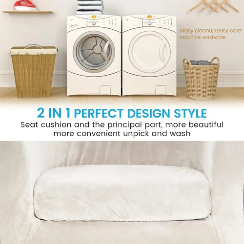 Miniatura 5 de MIFXIN Funda para Silla de Bañera de 2 Piezas de Terciopelo Tipo Barril Club con Funda de Cojín Elástica Suave Lavable Protector de Muebles de Beige
