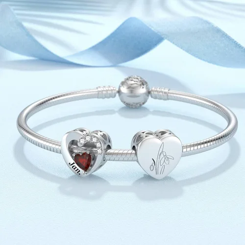 Miniatura 13 de SEVENWELL Dijes de piedra natal con flor grabada para el mes de nacimiento, pulsera de plata de ley 925, feliz cumpleaños para mujer