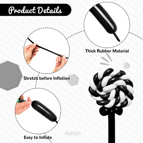 Miniatura 3 de 100Pcs Globos Negros 260, Globos Largos para Atar Arco de Globos, Globos Largos y Finos para Torcer Globos de Animales, Globos para Cumpleaños