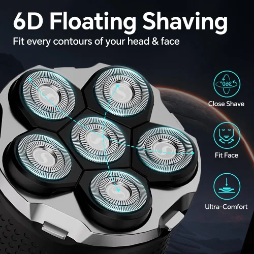 Miniatura 4 de Afeitadoras eléctricas de cabeza flotante 6D para hombres calvos, afeitadora giratoria magnética para la cara de los hombres, maquinilla de afeitar