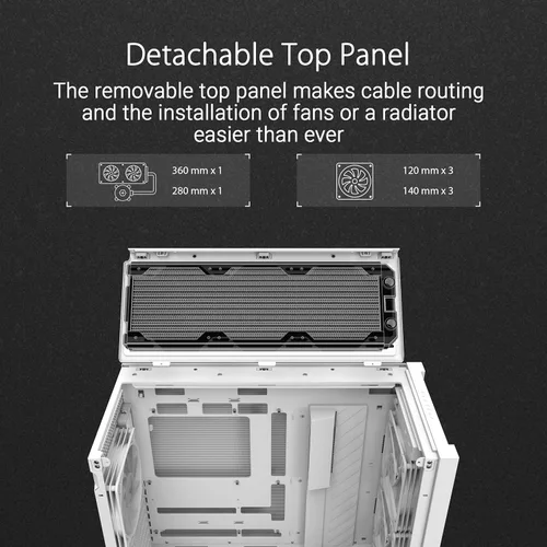 Miniatura 4 de Chasis para PC ASUS TUF Gaming GT302 ARGB Edición Blanca ATX de Torre Media Cuatro ventiladores ARGB de 140x28mm para flujo de aire y presión