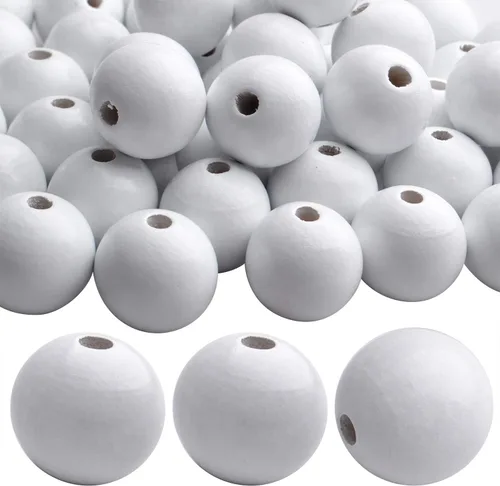 Miniatura 11 de Aylifu Cuentas de madera blancas, 100 cuentas de madera redondas de 0.787 pulgadas (0.787 in), cuentas espaciadoras sueltas con agujero grande
