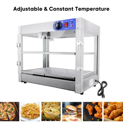 Miniatura 3 de calentador comercial de alimentos pizza, pretzel, empanada vitrina de almacenamiento (2 pisos)