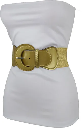 Miniatura 4 de TFJ - Cinturón ancho para mujer, cintura elástica, cintura alta, color dorado, hebilla grande