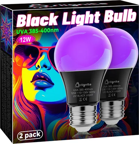 Miniatura 8 de Bombillas Briignite de luz negra, 12 W LED de luz negra para decoración de Halloween, foco de luz UV-A 385-400 nm, foco de luz negra A19 para UV